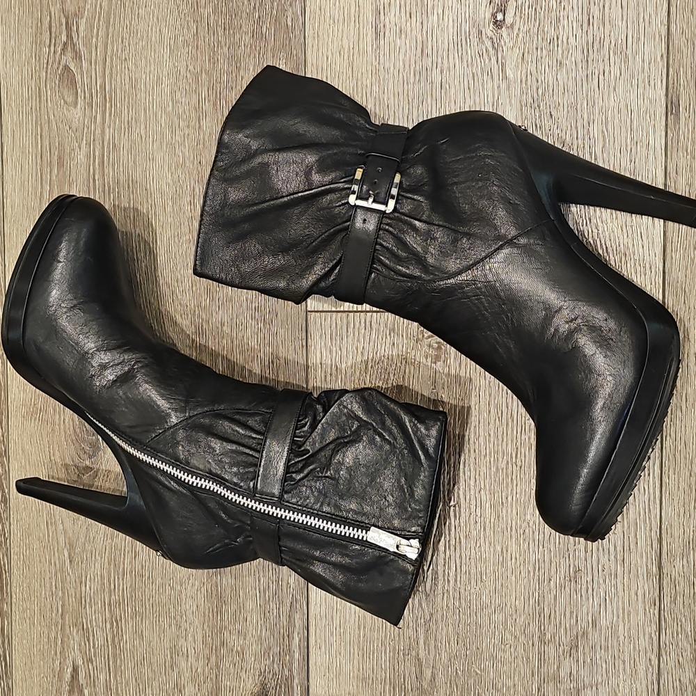 [Like New] MICHAEL KORS Black Leather Stiletto Heeled Boots Sz 10